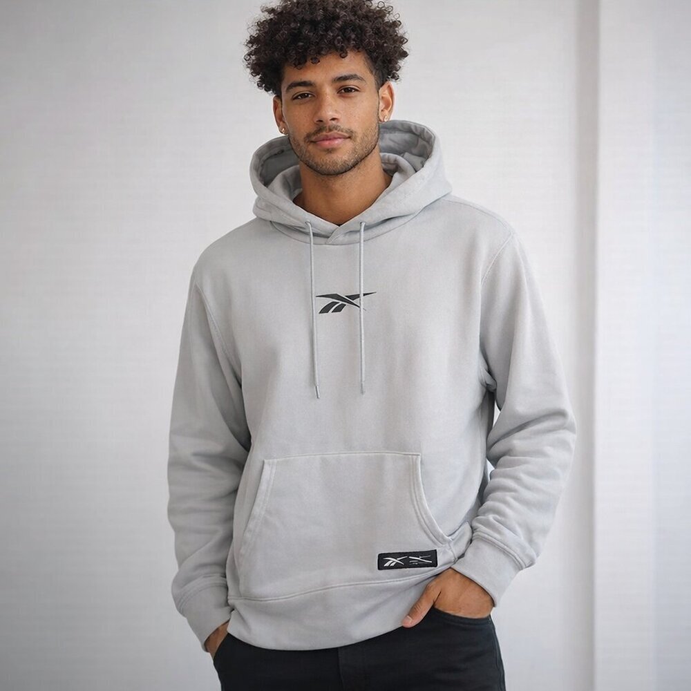 Reebok Men's Gray Fleece-lined Quantam Hoodie Sweater Size Large